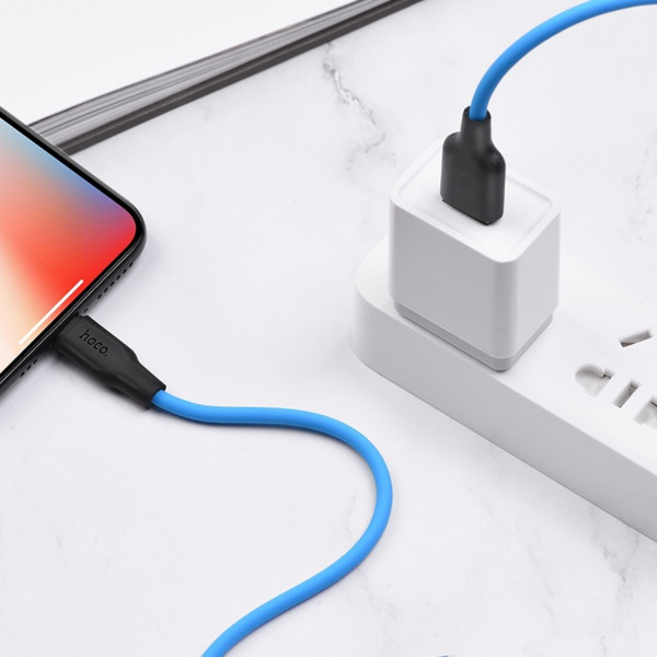 Кабель HOCO X21 Plus USB to iP 2.4A, 1m, silicone, silicone connectors, Black+Blue