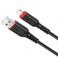 Кабель HOCO X59 USB to iP 2.4A, 1m, nylon, TPE connectors, Чорний