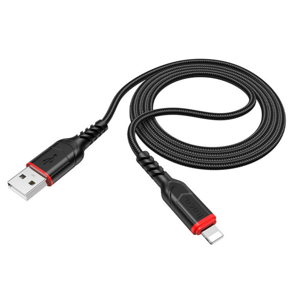 Кабель HOCO X59 USB to iP 2.4A, 1m, nylon, TPE connectors, Чорний