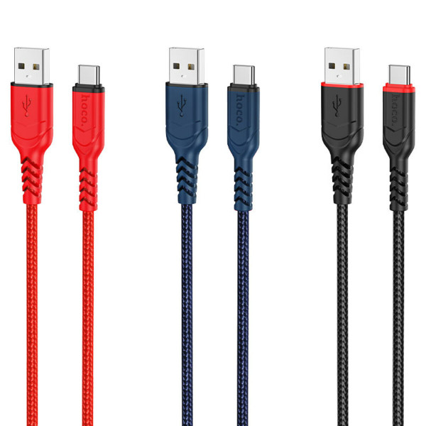 Кабель HOCO X59 USB to Type-C 3A, 1m, nylon, TPE connectors, Black