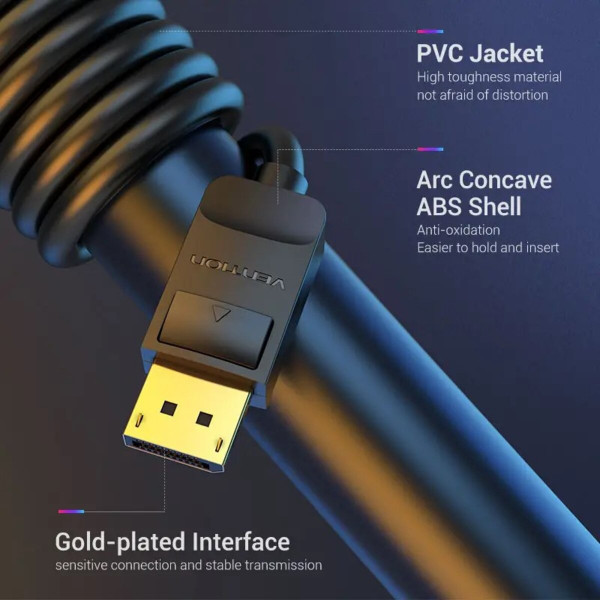 Кабель Vention DisplayPort 4К Cable 2M Чорний (HACBH)