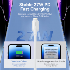 Кабель Vention USB 2.0 Type-C Male to Lightning Male 3A Cable 2M Чорний PVC Type