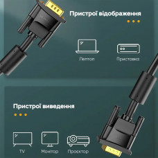 Кабель Vention VGA(3+6) Male to Male Cable with ferrite cores 5M Чорний (DAEBJ)