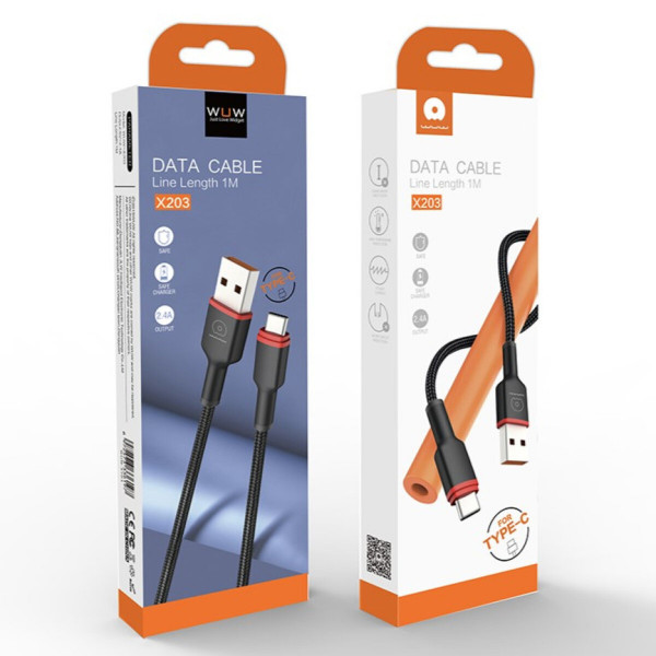 Кабель WUW-X203 USB Type-C 2,4A 1m чорний
