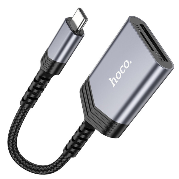 Кардридер HOCO UA25 2-in-1 card reader Type-C Metal Gray