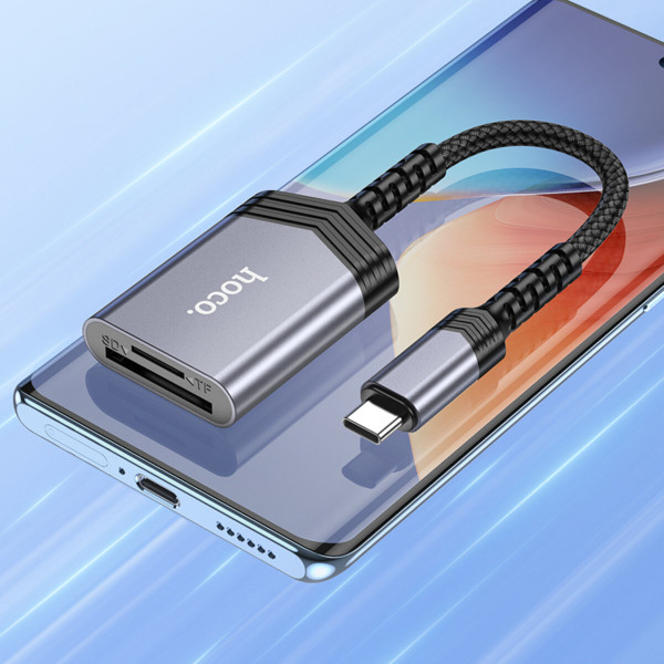 Кардридер HOCO UA25 2-in-1 card reader Type-C Metal Gray