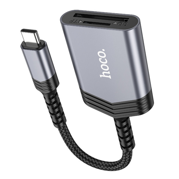 Кардридер HOCO UA25 2-in-1 card reader Type-C Metal Gray