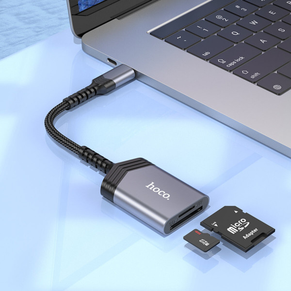 Кардридер HOCO UA25 2-in-1 card reader Type-C Metal Gray