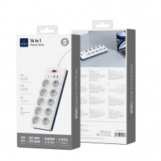 Мережевий подовжувач WIWU 14 in 1 20W GaN Power Strip 2C+2A+10AC Wi-S008 EU (2 m) White (6977703656268)