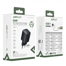 Мережевий зарядний пристрій ACEFAST A136 PD40W mini GaN USB-C fast charger Black (6974316286233)