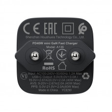 Мережевий зарядний пристрій ACEFAST A136 PD40W mini GaN USB-C fast charger Black (6974316286233)
