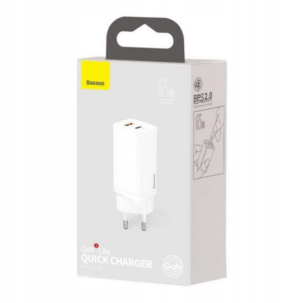 Мережевий зарядний пристрій Baseus GaN2 Lite Quick Charger C+U 65W EU Білий