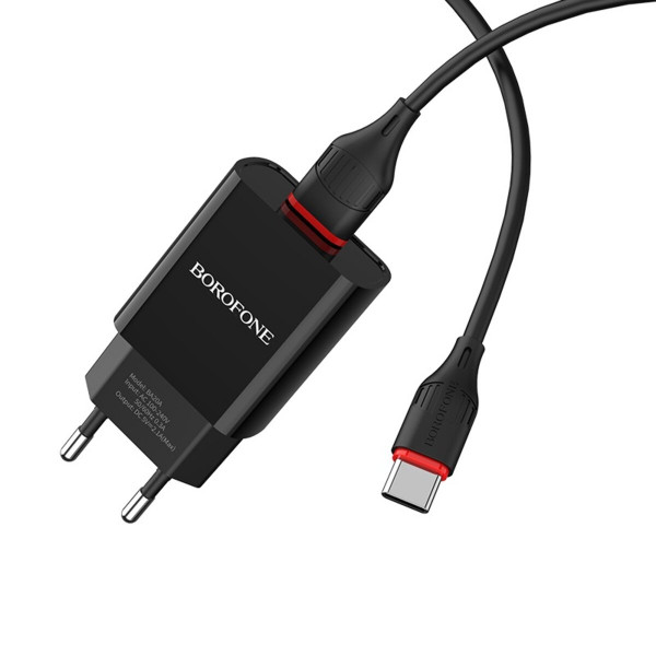 Мережевий зарядний пристрій BOROFONE BA20A Sharp single port charger set(Type-C) 10.5W Чорний