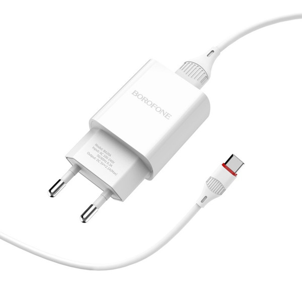 Мережевий зарядний пристрій BOROFONE BA20A Sharp single port charger set(Type-C) 10.5W Білий
