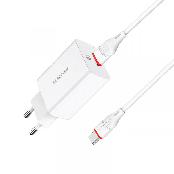 Мережевий зарядний пристрій BOROFONE BA21A Long journey single port QC3.0 charger set(Type-C) 18W Білий