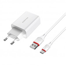 Мережевий зарядний пристрій BOROFONE BA21A Long journey single port QC3.0 charger set(Type-C) 18W Білий