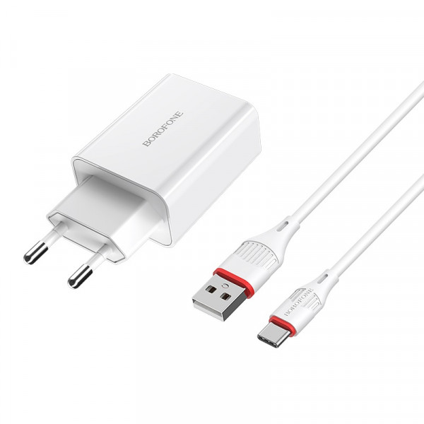 Мережевий зарядний пристрій BOROFONE BA21A Long journey single port QC3.0 charger set(Type-C) 18W Білий