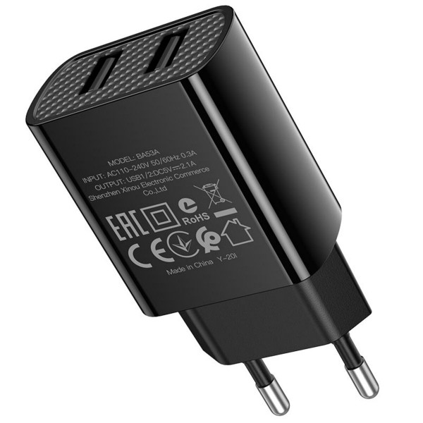 Мережевий зарядний пристрій BOROFONE BA53A Powerway dual port charger 10.5W Чорний