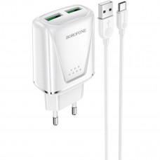 Мережевий зарядний пристрій BOROFONE BA54A Wide road dual port QC3.0 charger (Type-C) 18W Білий