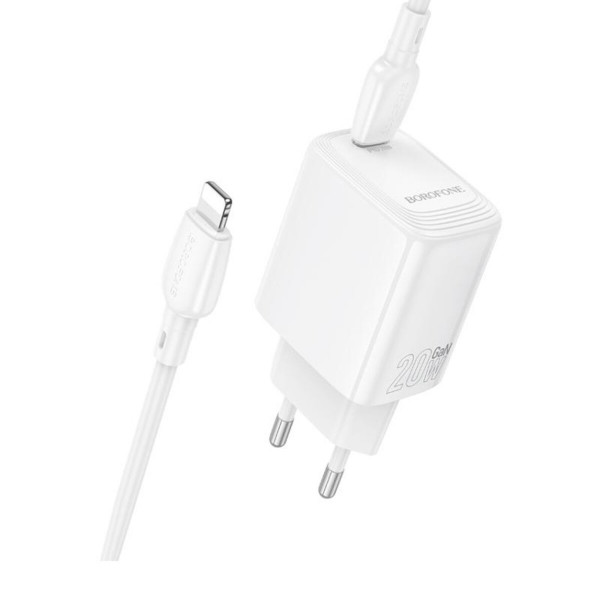 Мережевий зарядний пристрій BOROFONE BN26 Fuente single-port PD20W charger set (C to iP) (EU) White