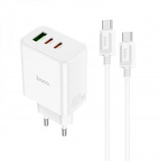 Мережевий зарядний пристрій HOCO C126A Pure power PD40W three-port(2C1A) charger set(Type-C to Type-C) Білий