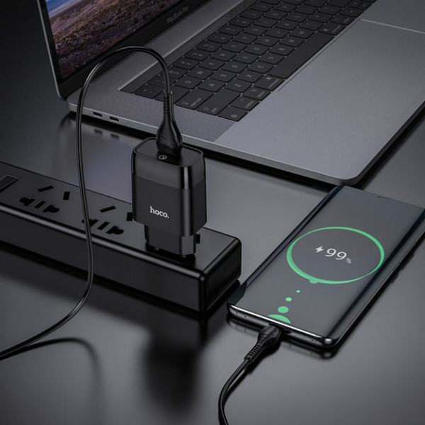 Мережевий зарядний пристрій HOCO C72Q Glorious single port QC3.0 charger set(Type-C) 18W Чорний