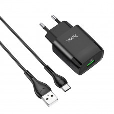 Мережевий зарядний пристрій HOCO C72Q Glorious single port QC3.0 charger set(Type-C) 18W Чорний