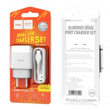 Мережевий зарядний пристрій HOCO C73A Glorious dual port charger set(Type-C) 12W Білий