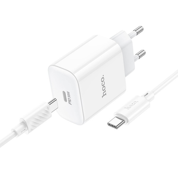 Мережевий зарядний пристрій HOCO C76A Pro Majestic single port PD30W charger set (Type-C to Type-C)(EU) White