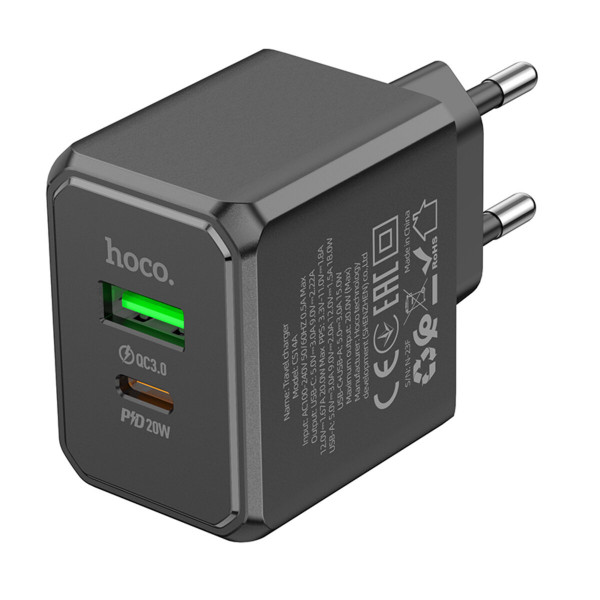 Мережевий зарядний пристрій HOCO CS14A Ocean PD20W+QC3.0 charger Чорний
