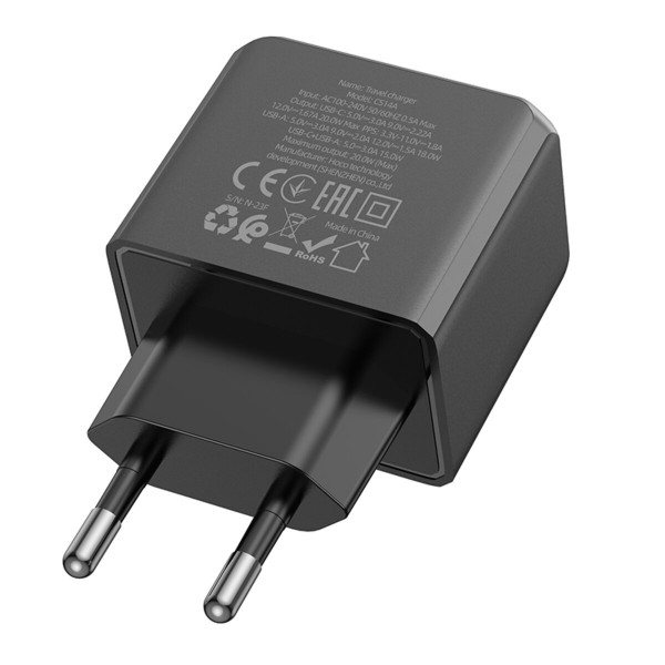 Мережевий зарядний пристрій HOCO CS14A Ocean PD20W+QC3.0 charger Чорний