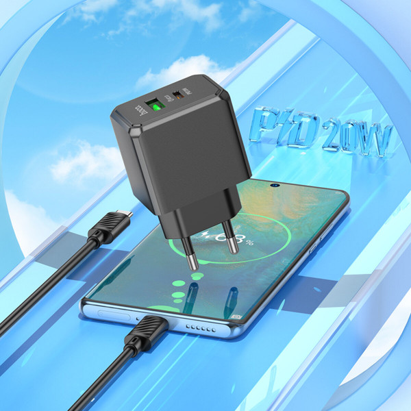 Мережевий зарядний пристрій HOCO CS14A Ocean PD20W+QC3.0 charger Чорний
