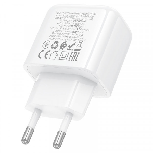 Мережевий зарядний пристрій HOCO CS54A Surplus PD20W+QC3.0 charger White (6942007631518)