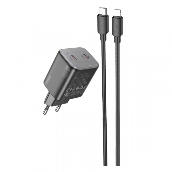 Мережевий зарядний пристрій HOCO N42 Elogiado dual-port PD45W(2C) charger set(C to iP) Чорний