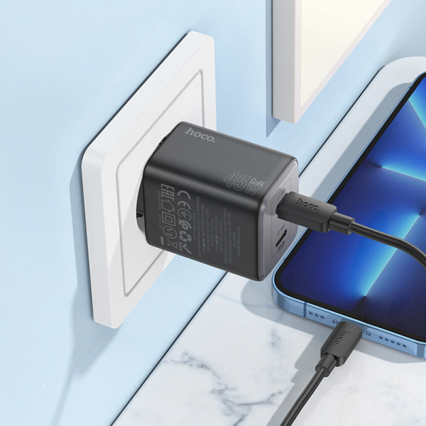 Мережевий зарядний пристрій HOCO N42 Elogiado dual-port PD45W(2C) charger set(C to iP) Чорний