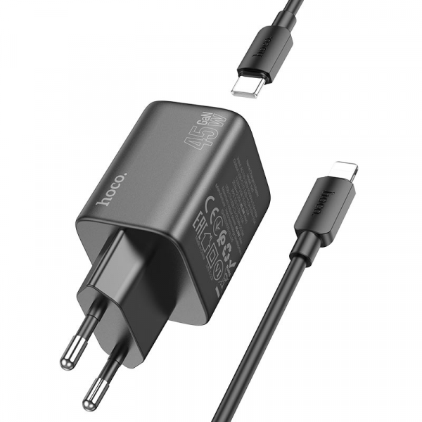 Мережевий зарядний пристрій HOCO N42 Elogiado dual-port PD45W(2C) charger set(C to iP) Чорний