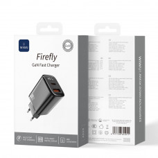 Мережевий зарядний пристрій WIWU 20W Firefly GaN Fast Charger 1A+1C with digital display Wi-G009 EU Black (6977703654035)
