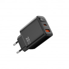 Мережевий зарядний пристрій WIWU 20W Firefly GaN Fast Charger 1A+1C with digital display Wi-G009 EU Black (6977703654035)
