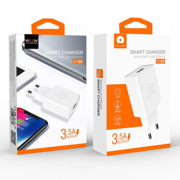Мережевий зарядний пристрій WUW-C186 Single USB charger (6972573336371)
