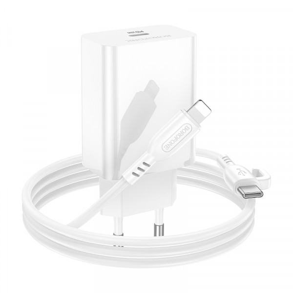 Мережевий зарядний пристрій з кабелем BOROFONE BA21A Pro Long journey single port PD20W charger set(C to iP) White (6941991111419)