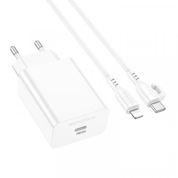 Мережевий зарядний пристрій з кабелем BOROFONE BA21A Pro Long journey single port PD20W charger set(C to iP) White (6941991111419)