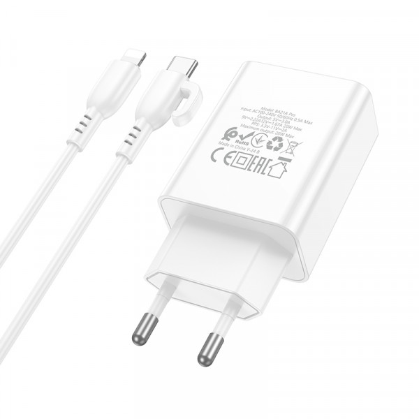 Мережевий зарядний пристрій з кабелем BOROFONE BA21A Pro Long journey single port PD20W charger set(C to iP) White (6941991111419)