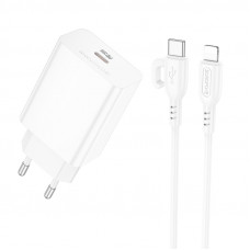 Мережевий зарядний пристрій з кабелем BOROFONE BA21A Pro Long journey single port PD20W charger set(C to iP) White (6941991111419)