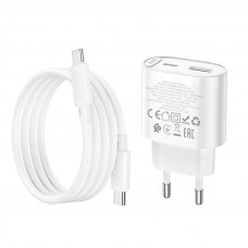 Мережевий зарядний пристрій з кабелем HOCO C109A(PD20W+QC3.0) Fighter PD20W+QC3.0 charger set(C to C) White (6942007656733)
