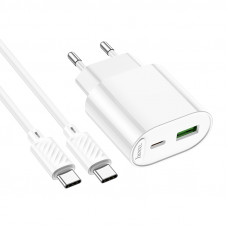 Мережевий зарядний пристрій з кабелем HOCO C109A(PD20W+QC3.0) Fighter PD20W+QC3.0 charger set(C to C) White (6942007656733)