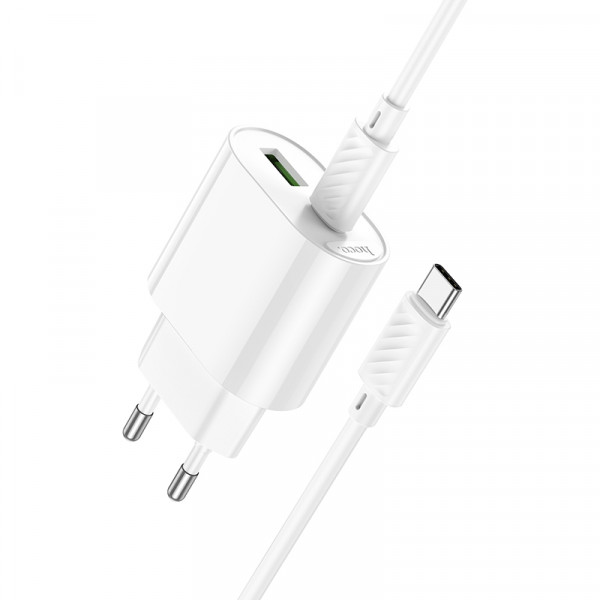 Мережевий зарядний пристрій з кабелем HOCO C109A(PD20W+QC3.0) Fighter PD20W+QC3.0 charger set(C to C) White (6942007656733)