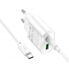 Мережевий зарядний пристрій з кабелем HOCO C109A(PD20W+QC3.0) Fighter PD20W+QC3.0 charger set(C to C) White (6942007656733)
