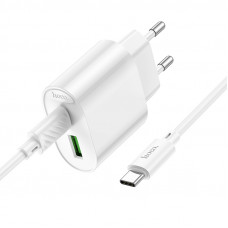 Мережевий зарядний пристрій з кабелем HOCO C109A(PD20W+QC3.0) Fighter PD20W+QC3.0 charger set(C to C) White (6942007656733)