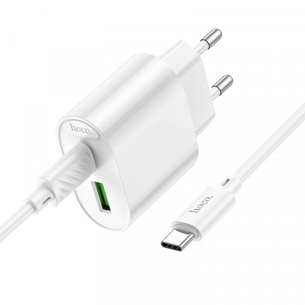 Мережевий зарядний пристрій з кабелем HOCO C109A(PD20W+QC3.0) Fighter PD20W+QC3.0 charger set(C to C) White (6942007656733)