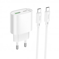 Мережевий зарядний пристрій з кабелем HOCO C109A(PD20W+QC3.0) Fighter PD20W+QC3.0 charger set(C to C) White (6942007656733)